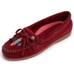 Women's Velvet Red Suede Beaded Embroidery Flower Beauty Pull On Slipper Boot